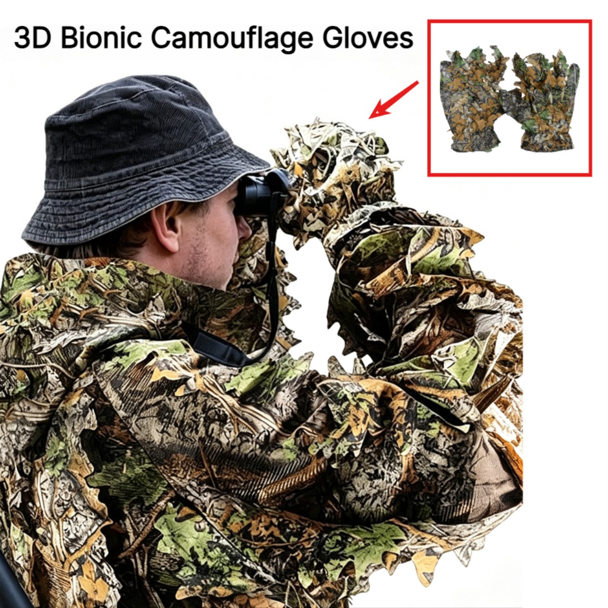 Outdoor Sport Gloves - 3D-Tarnblatt-Jagdhandschuhe, bequeme, rutschfeste Blatt-Handschuhe für Jagd,